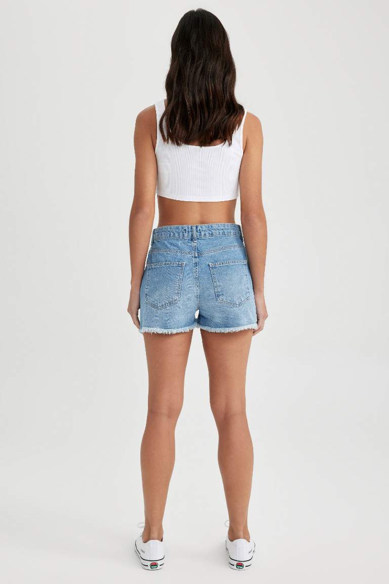 High Waist Cut-Tie Cropped Leg Jean Shorts