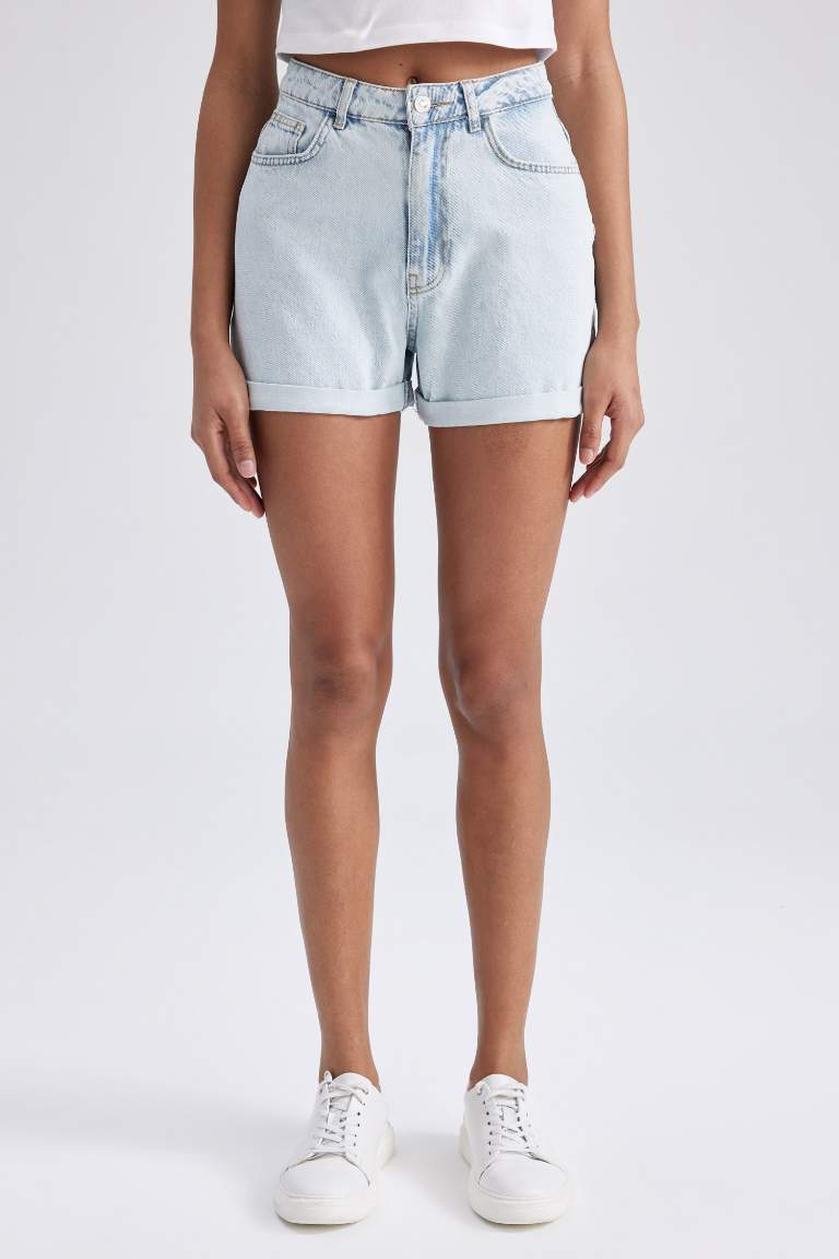 Mom Fit High Waist Folded Leg Jean Shorts