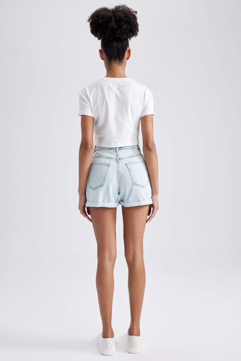 Short Mom en jean Taille haute