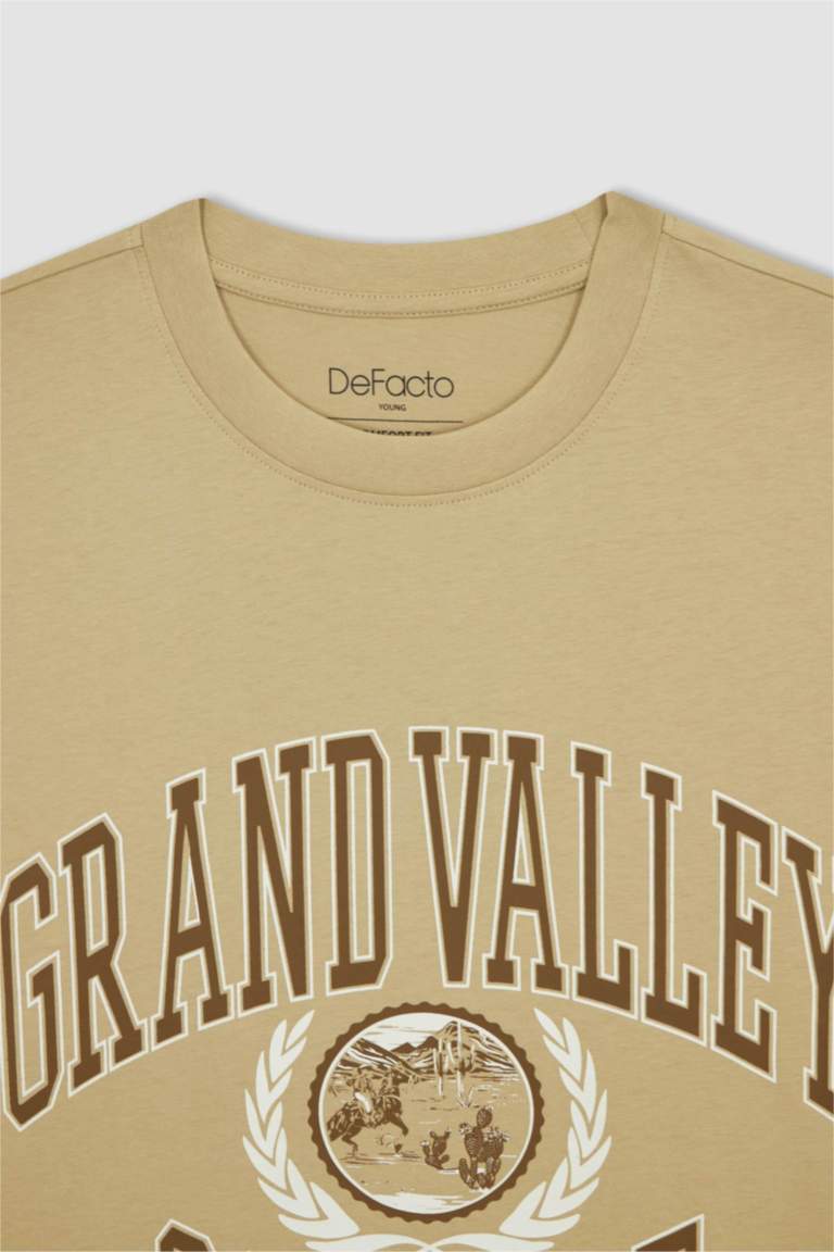 Beige MAN Comfort Fit Crew Neck Printed T-Shirt 2785449 | DeFacto