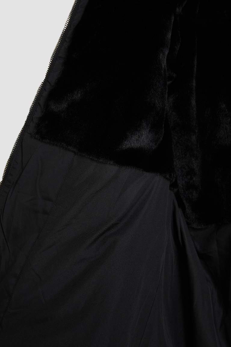 Waterproof Regular Fit Hooded Faux Fur Inside Belted Light Long Puffer Jacket