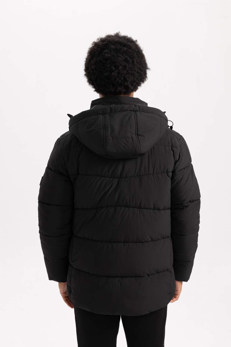 DeFactoFit Su İtici Şişme Mont Slim Fit Dar Kesim Kapüşonlu Fermuarlı Cepli