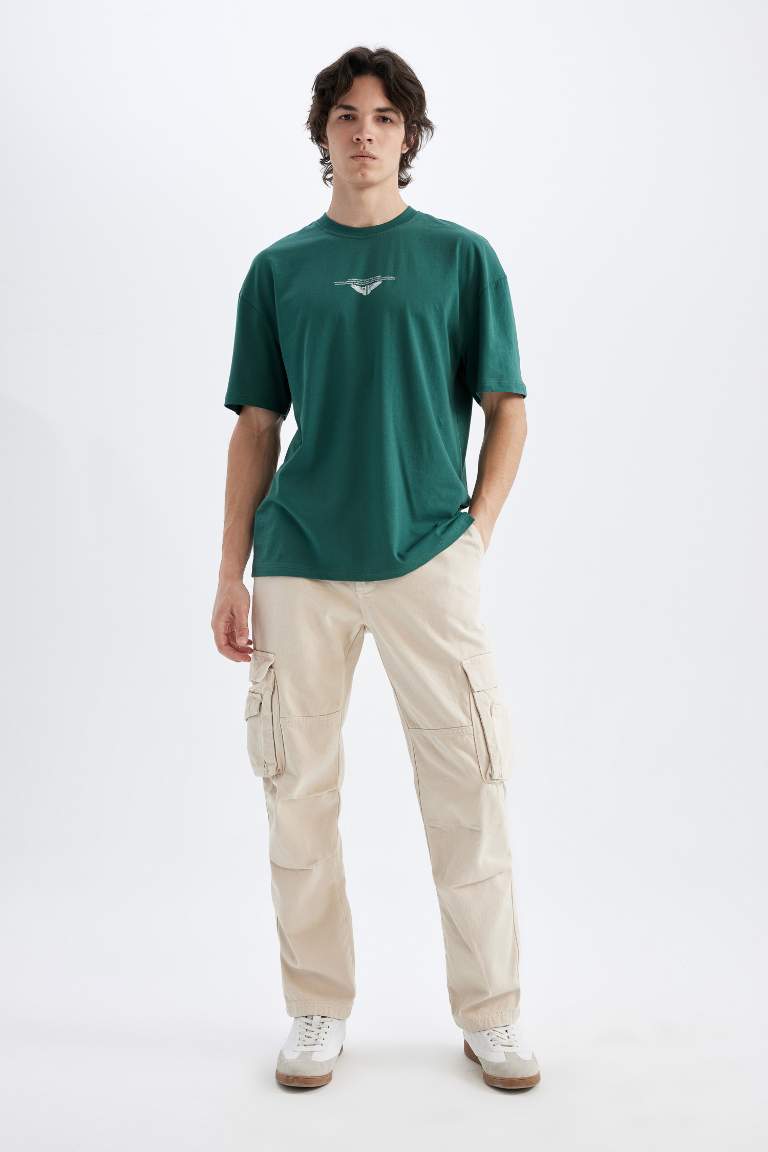 Comfort Fit Crew Neck Back Printed Cotton T-Shirt