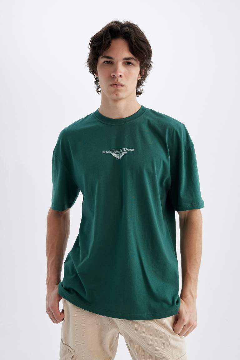 Comfort Fit Crew Neck Back Printed Cotton T-Shirt