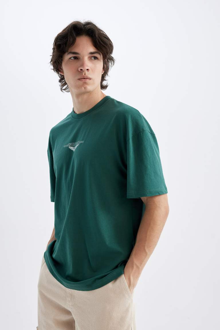 Comfort Fit Crew Neck Back Printed Cotton T-Shirt