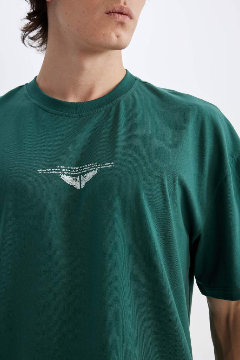 Comfort Fit Crew Neck Back Printed Cotton T-Shirt