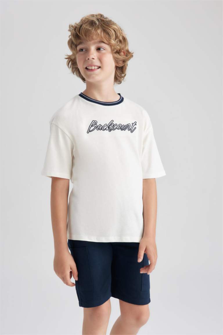 Black Embroidered O Collar Oversize Boys T-Shirt - 11151