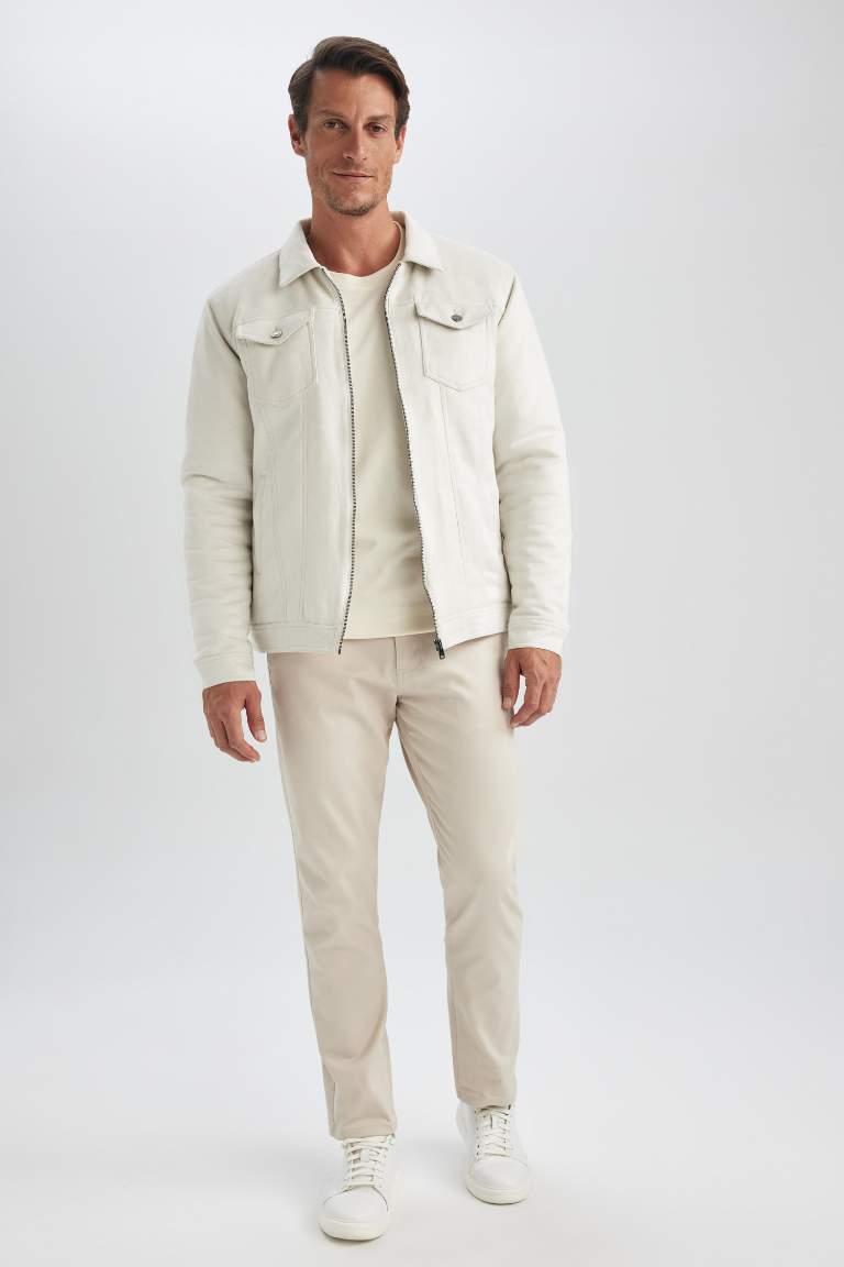 Slim Fit Dar Kesim Gömlek Yaka Fermuarlı Süet Mont