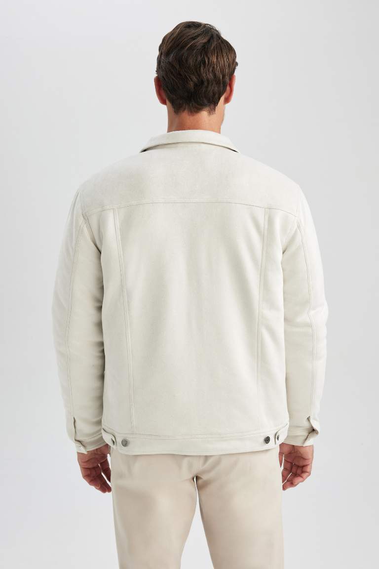 Slim Fit Dar Kesim Gömlek Yaka Fermuarlı Süet Mont