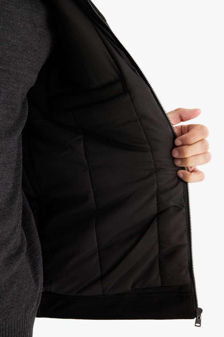 Slim Fit Dar Kesim Gömlek Yaka Fermuarlı Süet Mont