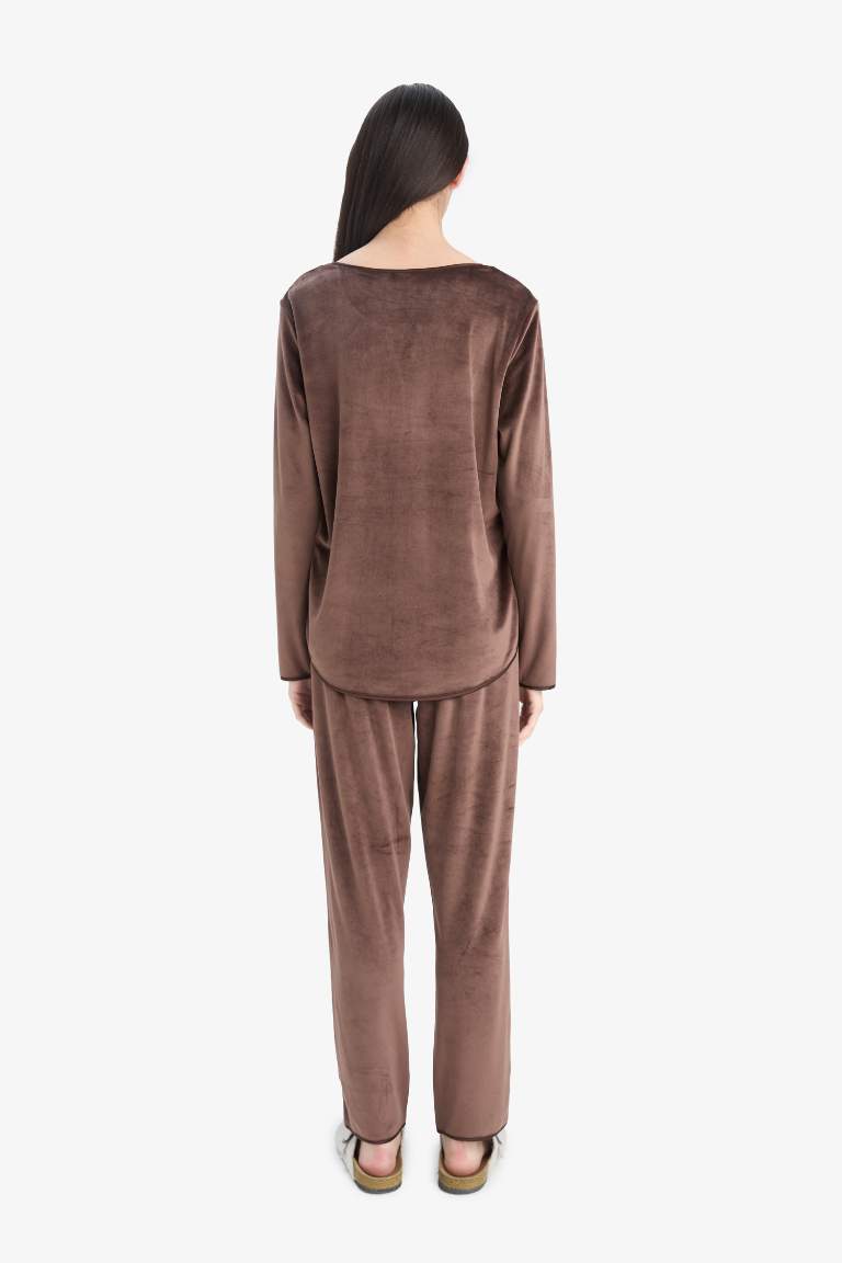 Pijama Takımı Regular Fit Uzun Kollu Velur Üst Uzun Alt-Fall in Love