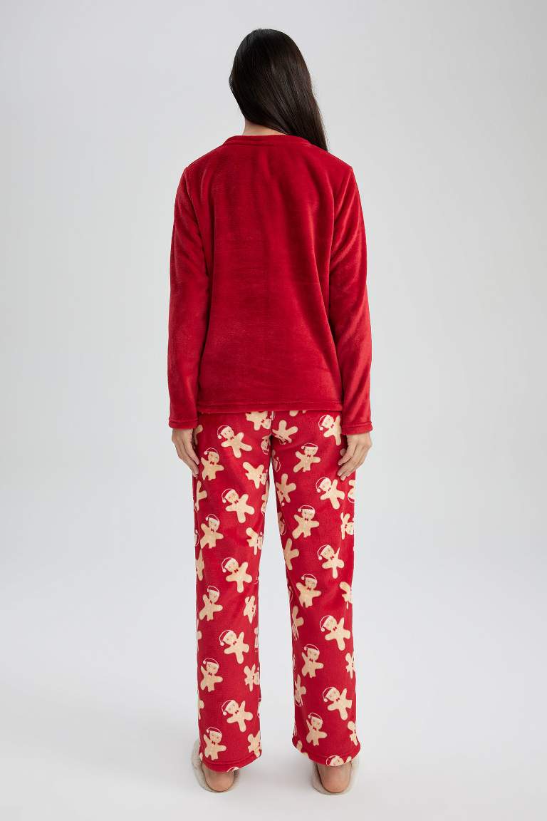Fall in Love Yılbaşı Temalı Pijama Takımı Polar Uzun Kollu Üst Esnek Belli Uzun Alt