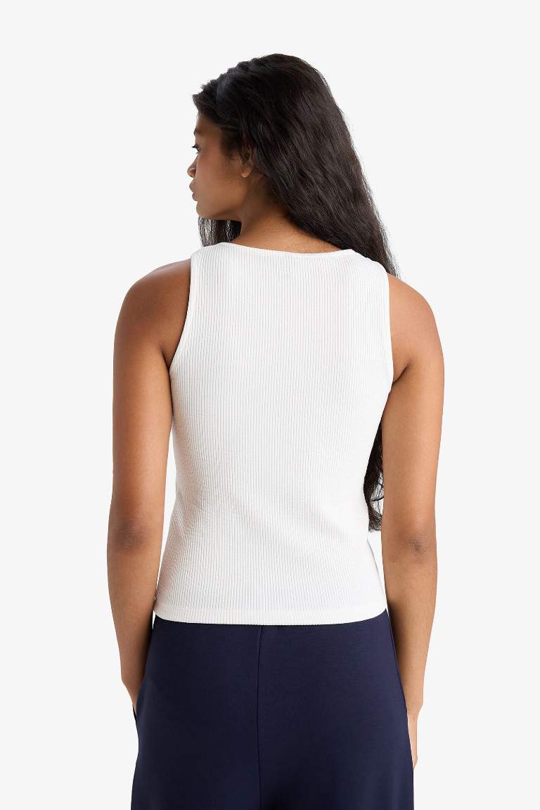 Slim Fit Dar Kesim Bisiklet Yaka Fitilli Kaşkorse Atlet