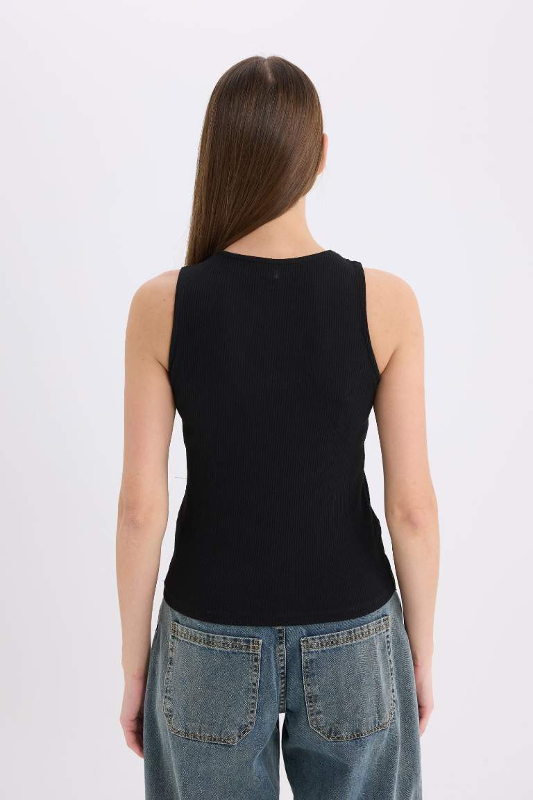 Slim Fit Crew Neck Ribbed Camisole Black Tank Top