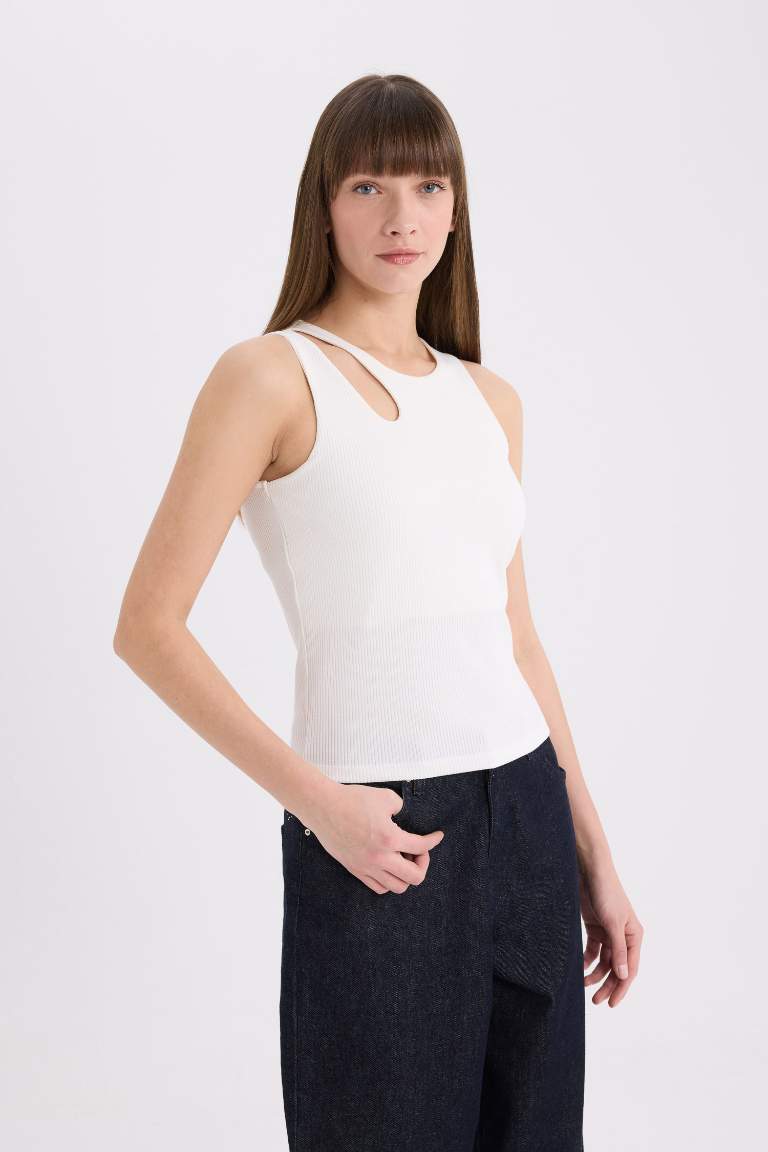 Slim Fit Crew Neck Ribbed Camisole White Tank Top