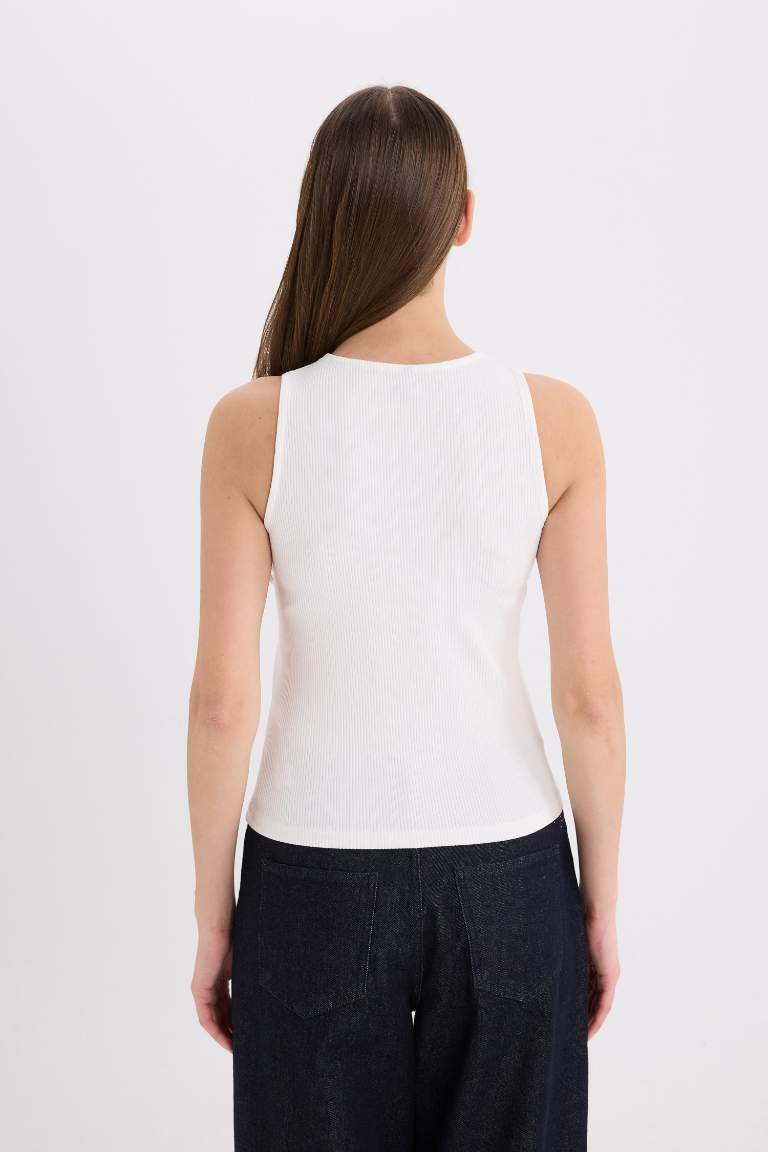 Slim Fit Crew Neck Ribbed Camisole White Tank Top