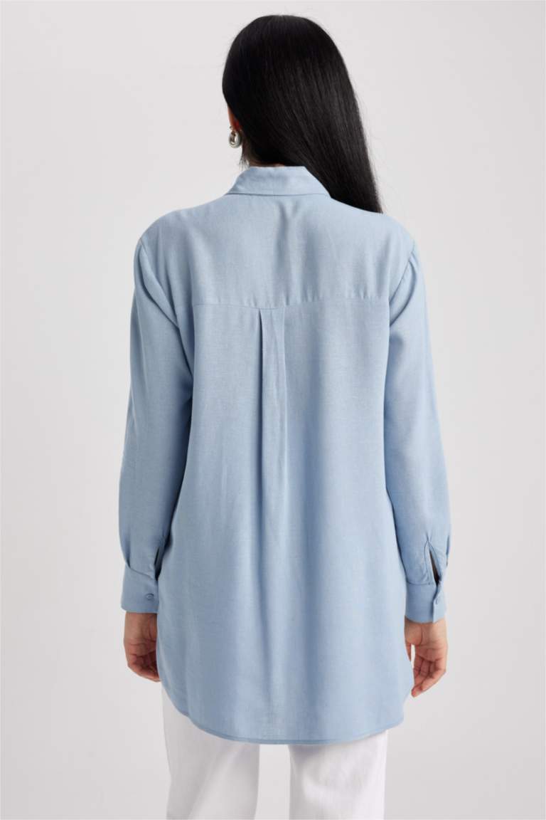 Tencel Linen Blend Relaxed Fit Long Sleeve V-Neck Knit Top_BDHL8228