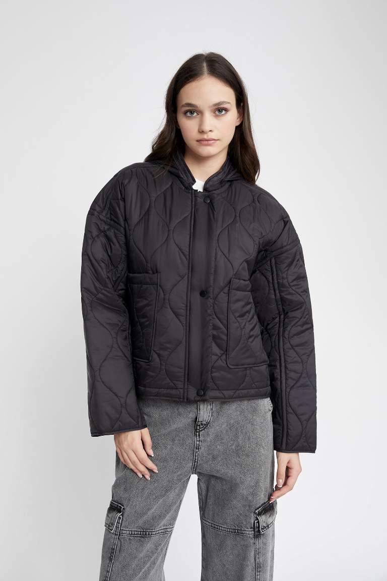 Black WOMAN Waterproof Relax Fit Quilted Hooded Puffer Jacket 2799382 ...