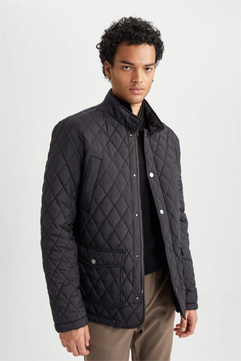 Black MAN Slim Fit Stand Collar Jacket 2800928 DeFacto