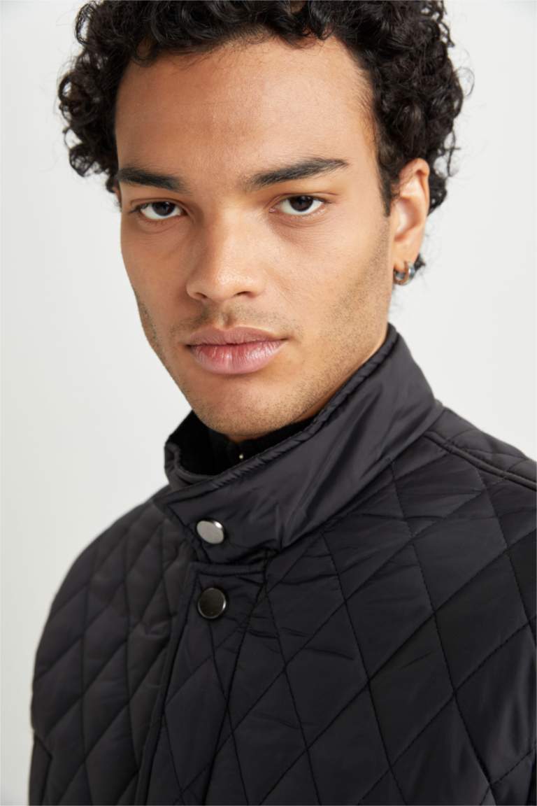 Black MAN Slim Fit Stand Collar Jacket 2800928 DeFacto