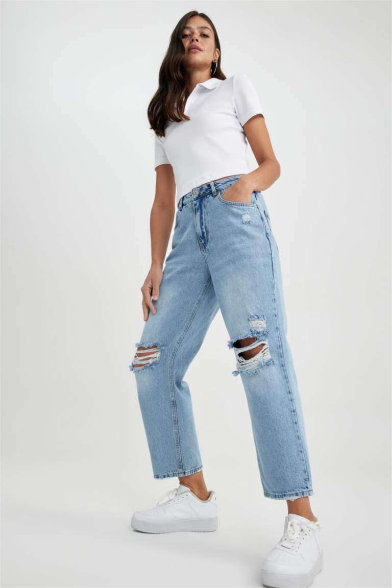 سروال جينز بوي فريند ممزق