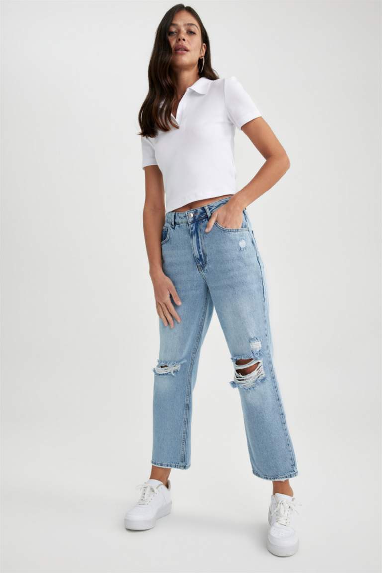 سروال جينز بوي فريند ممزق