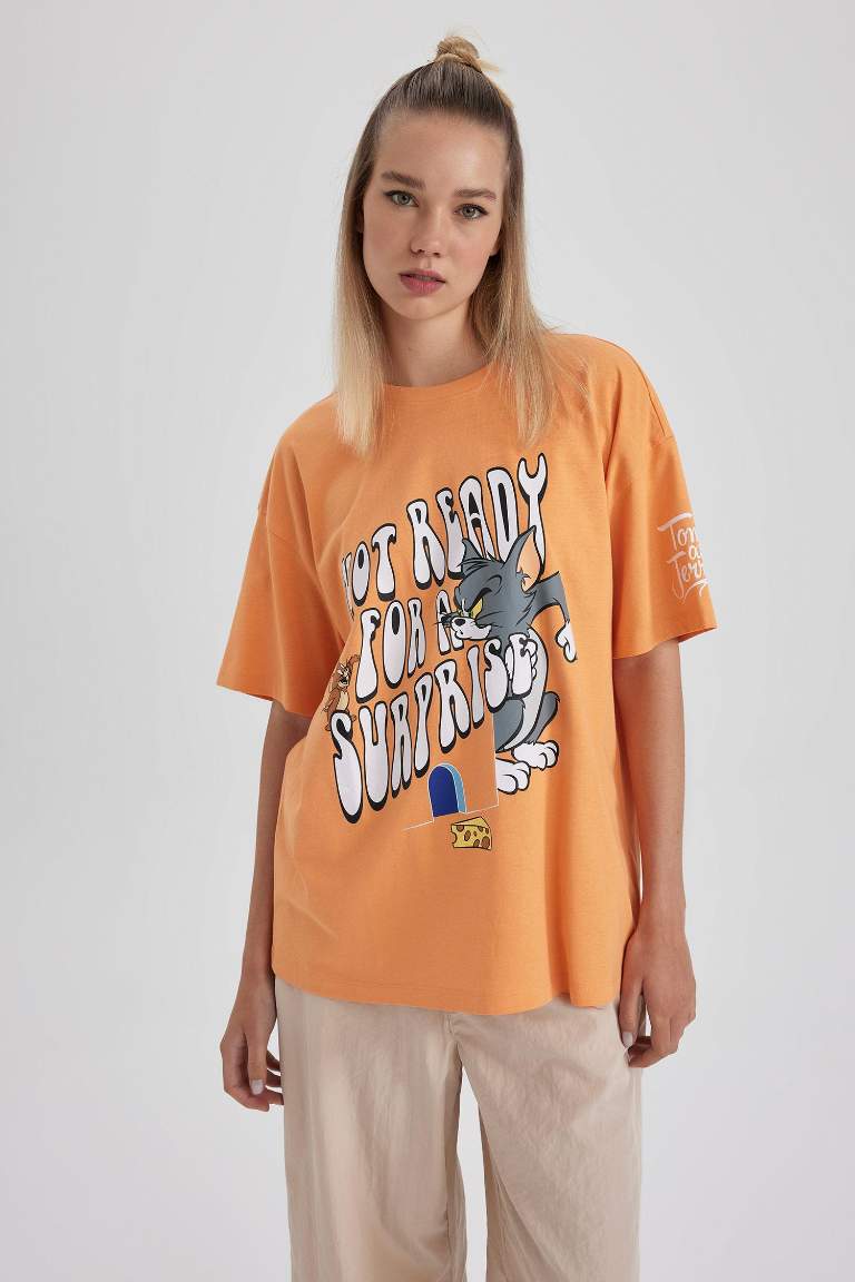 Orange WOMAN Oversize Fit Tom & Jerry Printed Short Sleeve T-Shirt ...