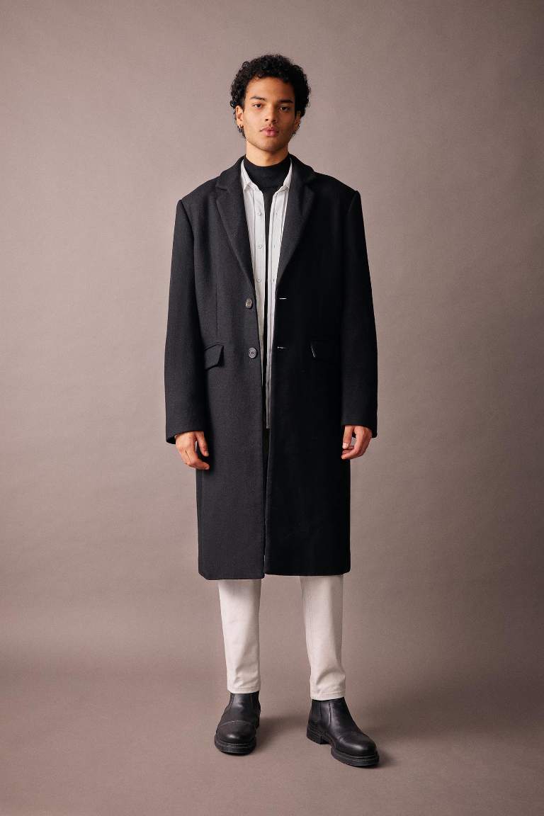 Slim Fit Kaşe Kaban Parka Dar Kesim Astarlı Düğmeli Cepli 