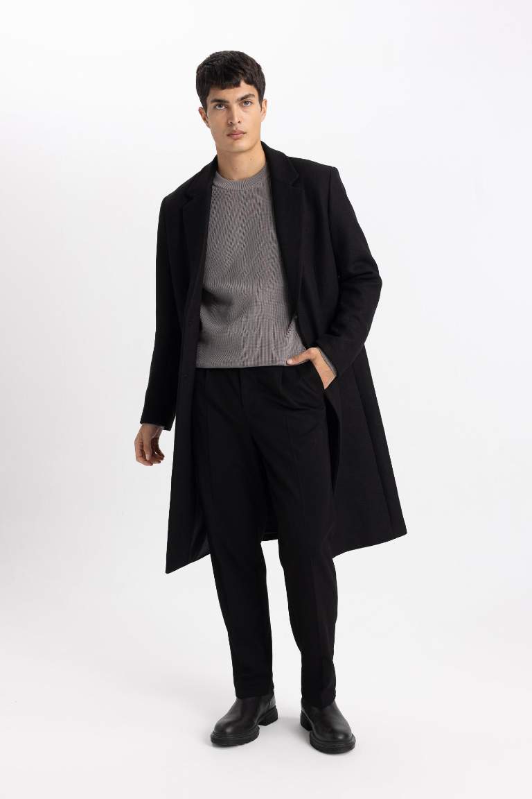 Slim Fit Kaşe Kaban Parka Dar Kesim Astarlı Düğmeli Cepli 