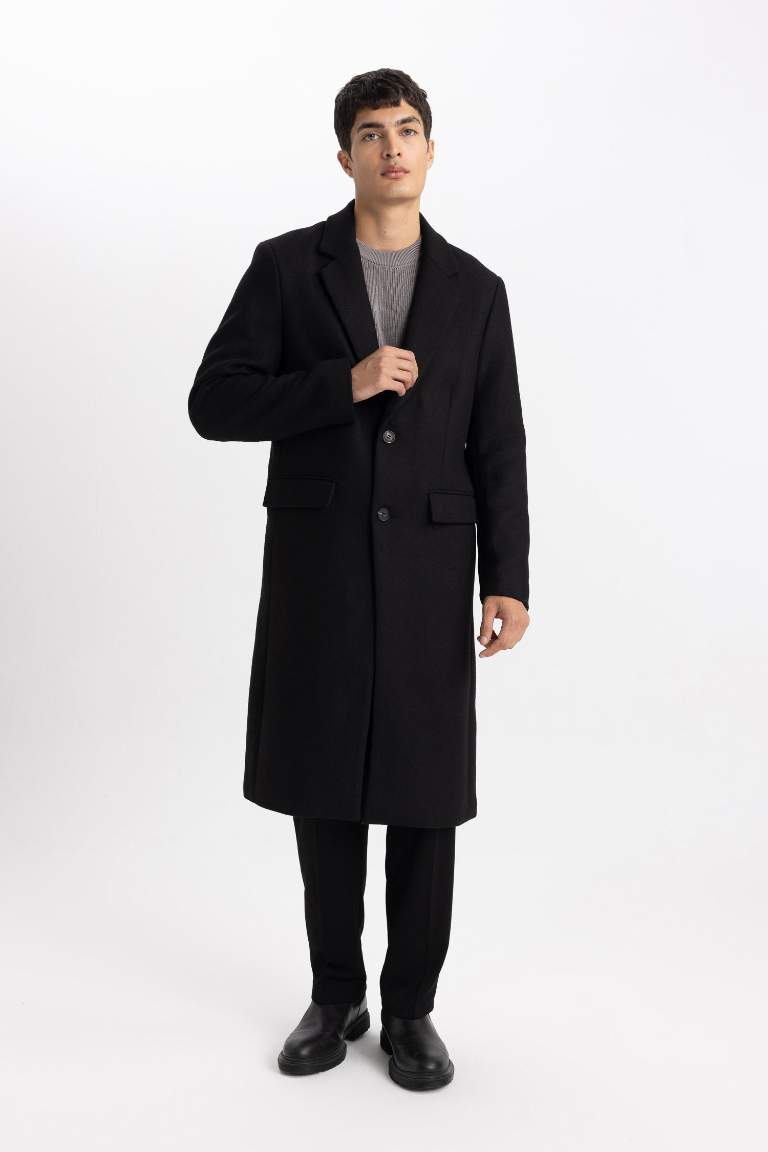 Slim Fit Kaşe Kaban Parka Dar Kesim Astarlı Düğmeli Cepli 