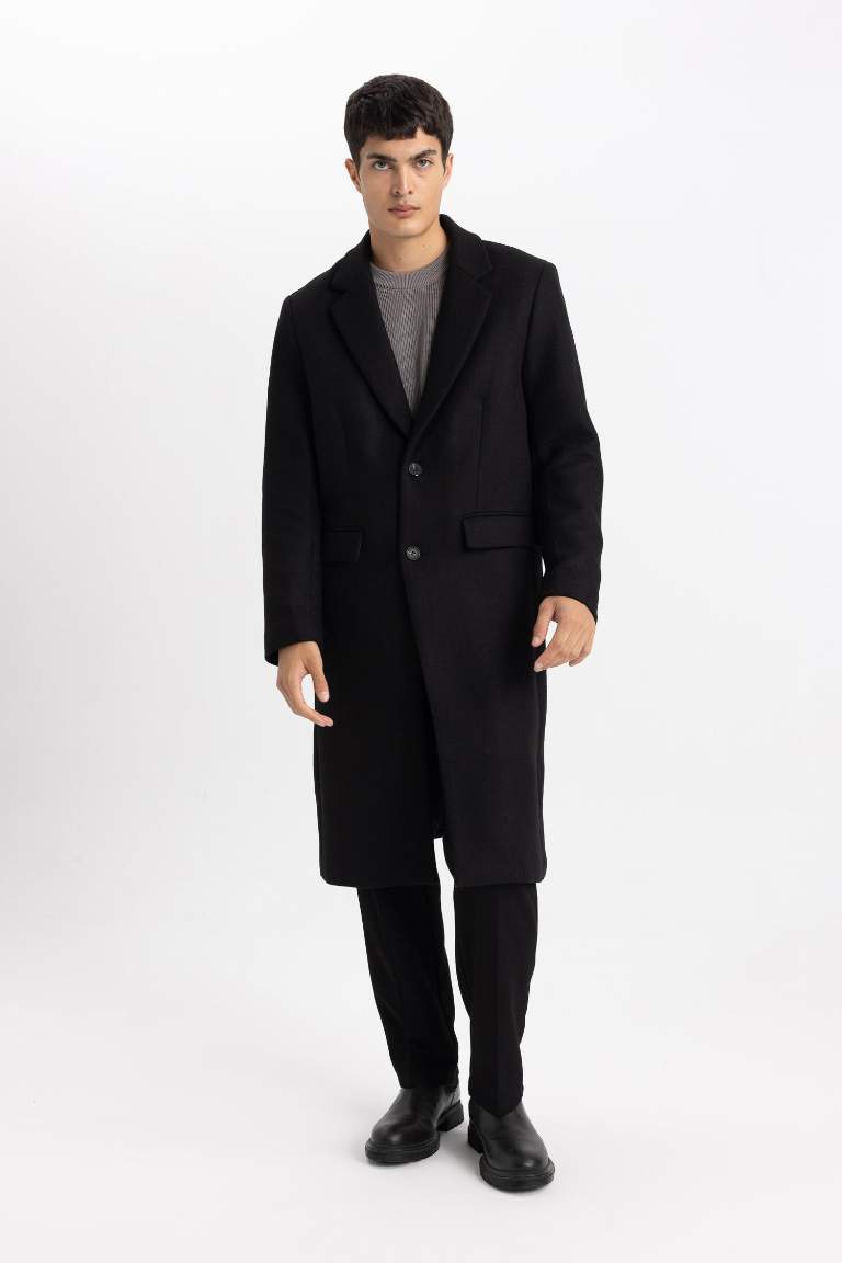 Slim Fit Kaşe Kaban Parka Dar Kesim Astarlı Düğmeli Cepli 