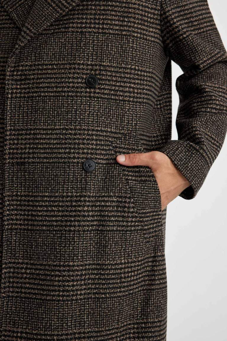 Erkek Kahverengi Regular Fit Astarlı Düğmeli Cepli Kaşe Kaban Parka