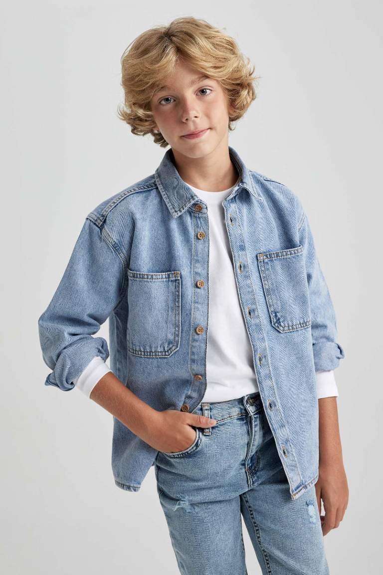 Boy Oversize Fit Long Sleeve Jean Shirt