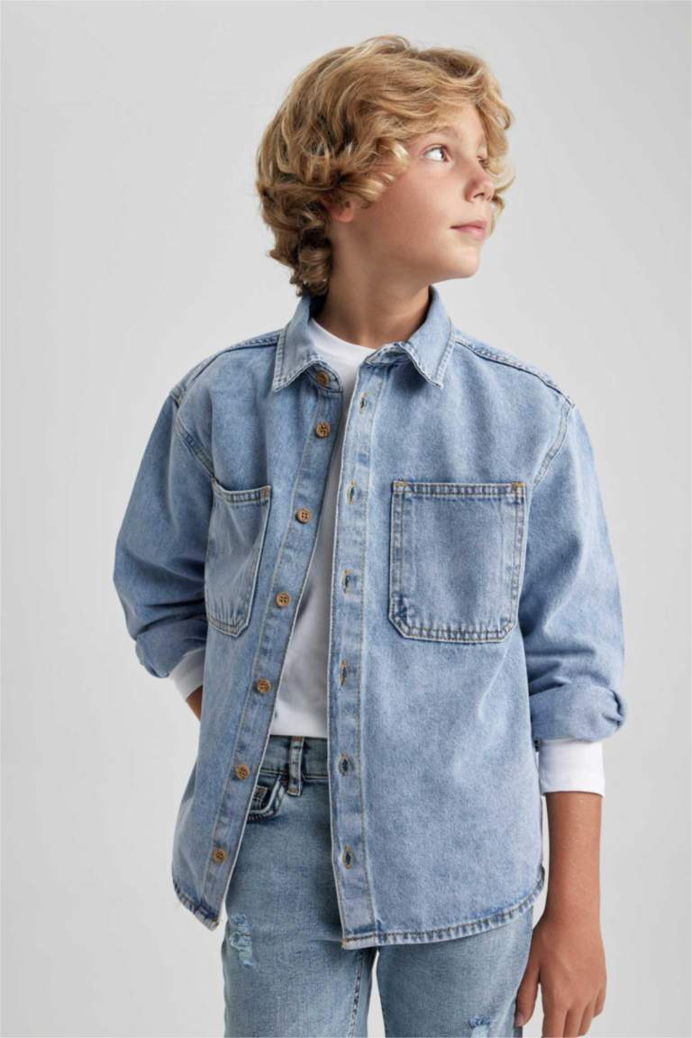 Boy Oversize Fit Long Sleeve Jean Shirt