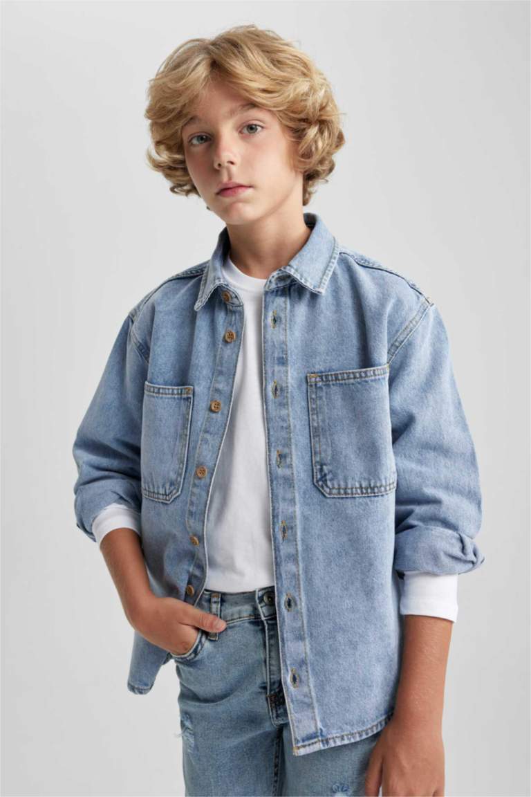 Boy Oversize Fit Long Sleeve Jean Shirt