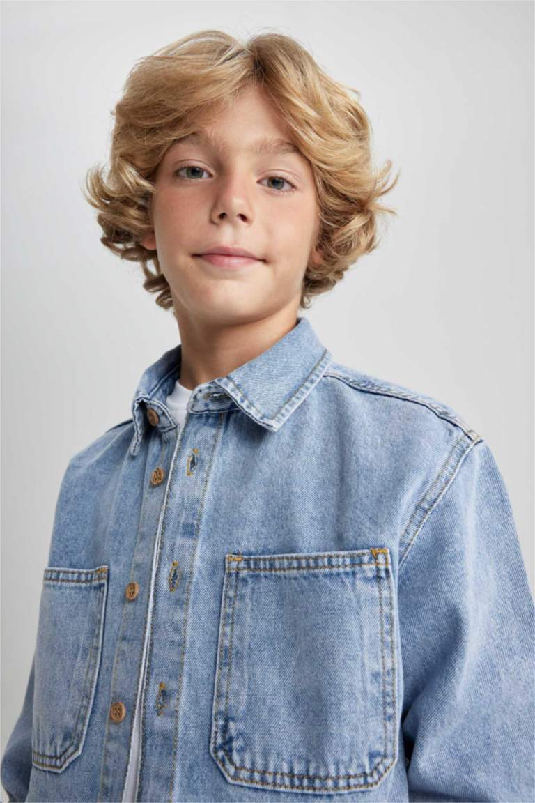 Boy Oversize Fit Long Sleeve Jean Shirt