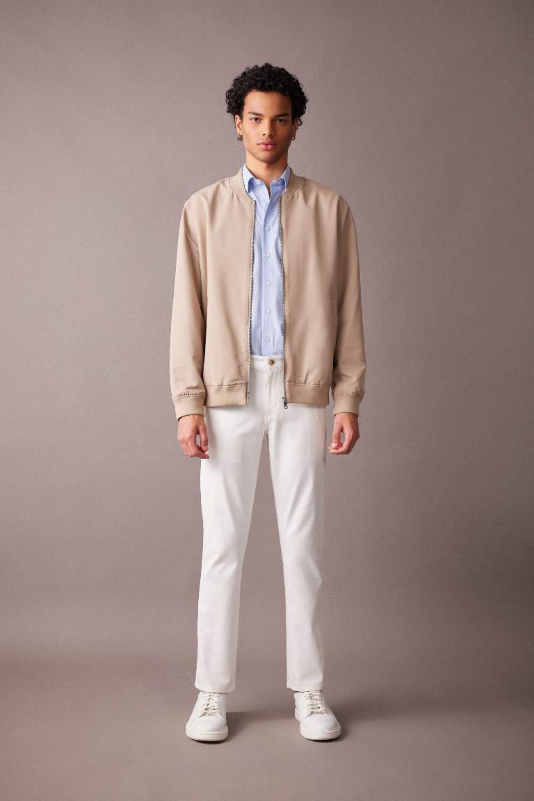 Slim Fit Bomber Mont Ceket Dar Kesim Kolej Yaka Fermuarlı Çift Cepli Mevsimlik Hafif İnce