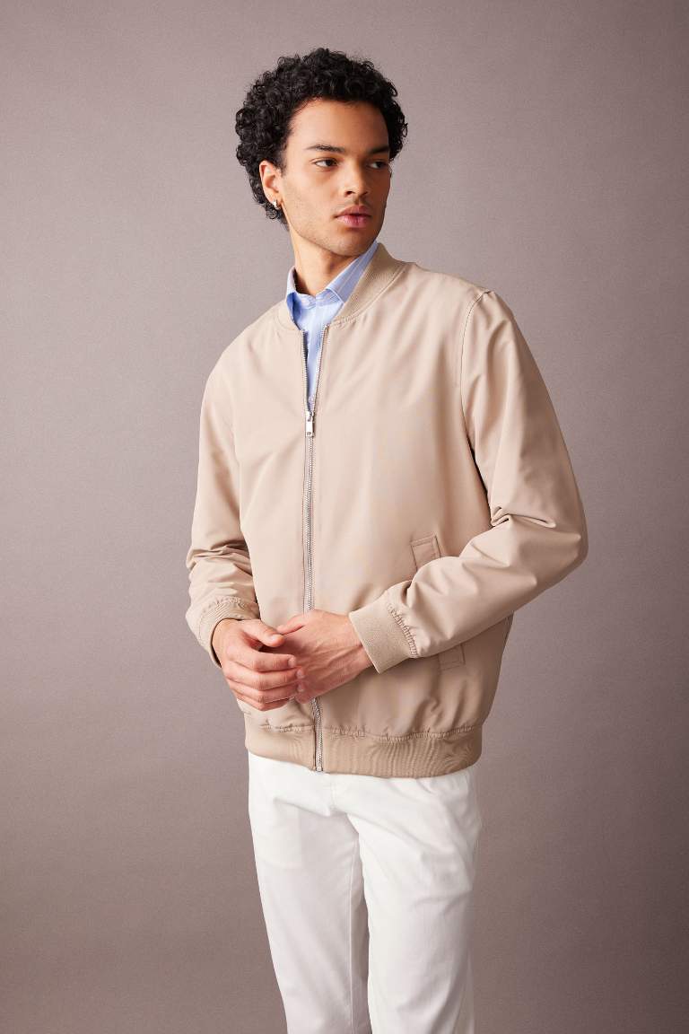 Slim Fit Bomber Mont Ceket Dar Kesim Kolej Yaka Fermuarlı Çift Cepli Mevsimlik Hafif İnce