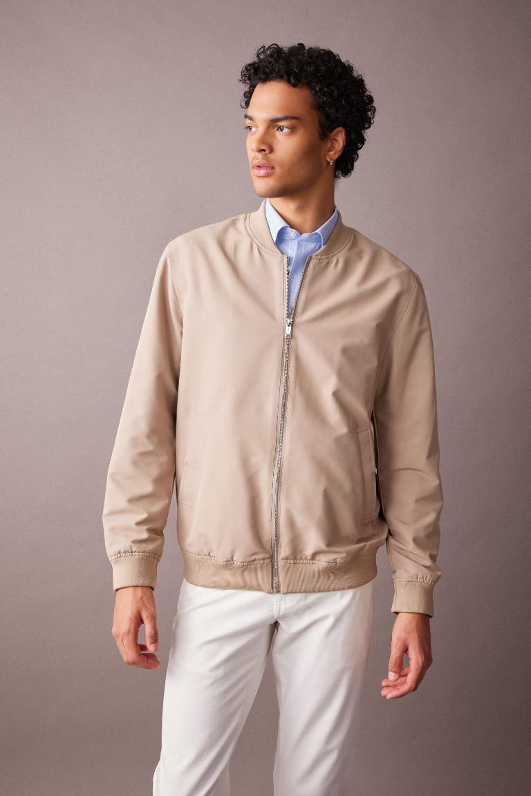 Slim Fit Bomber Mont Ceket Dar Kesim Kolej Yaka Fermuarlı Çift Cepli Mevsimlik Hafif İnce