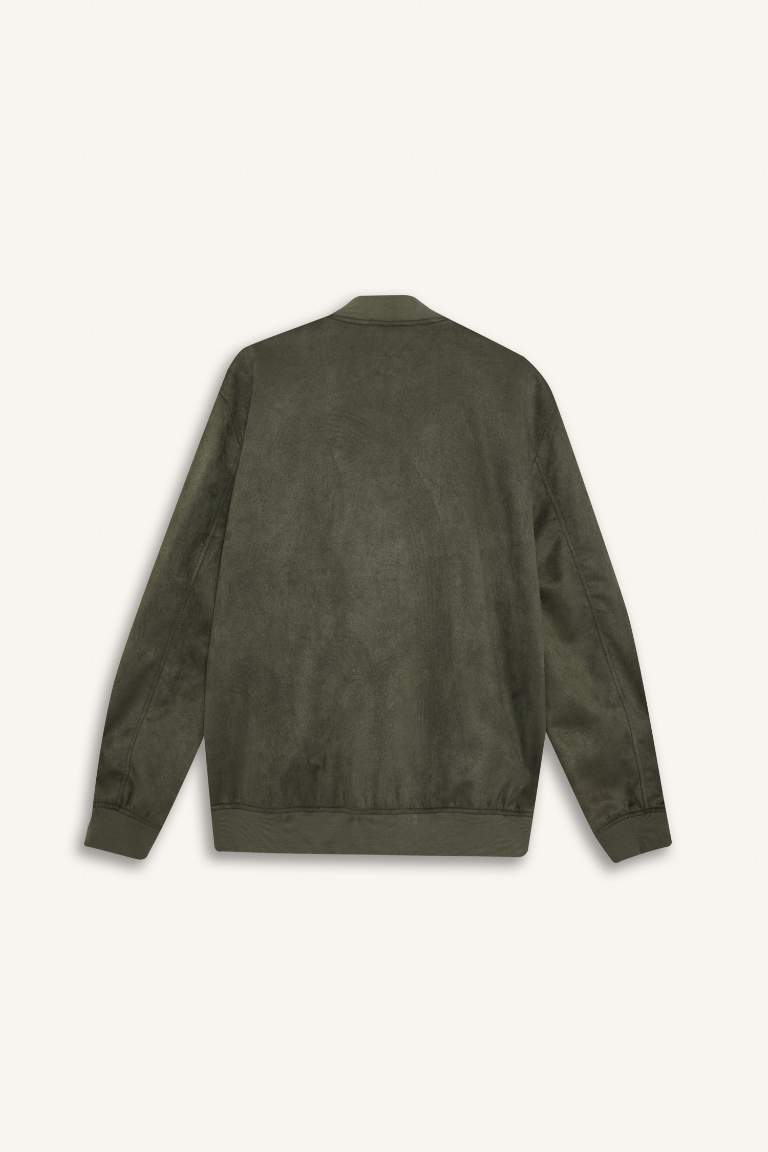 Slim Fit Dar Kesim Süet Kolej Yaka Fermuarlı Çift Cepli Mevsimlik Baharlık Bomber Mont Ceket