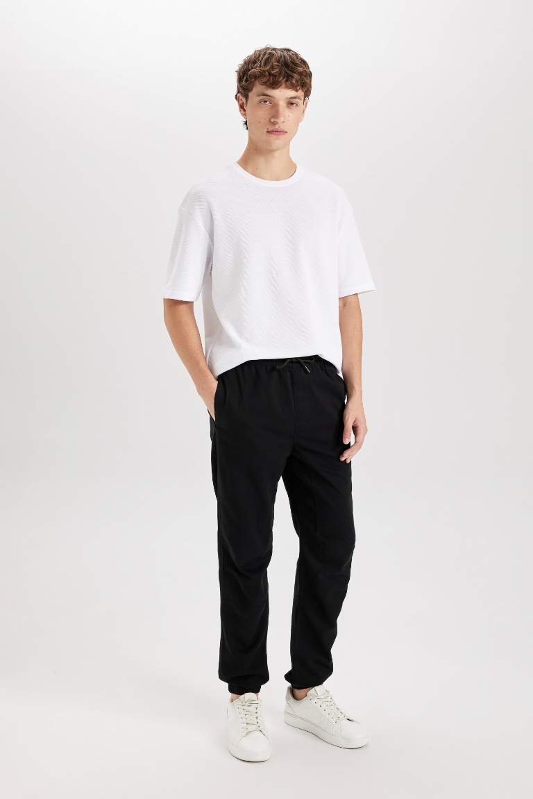 Regular Fit Elastic Band Gabardine Trousers