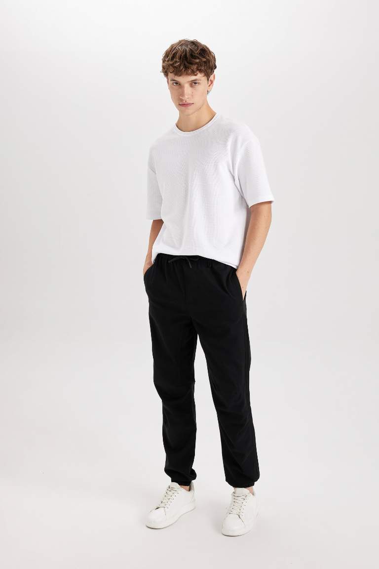 Regular Fit Elastic Band Gabardine Trousers