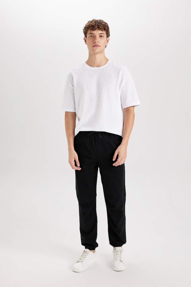 Regular Fit Elastic Band Gabardine Trousers