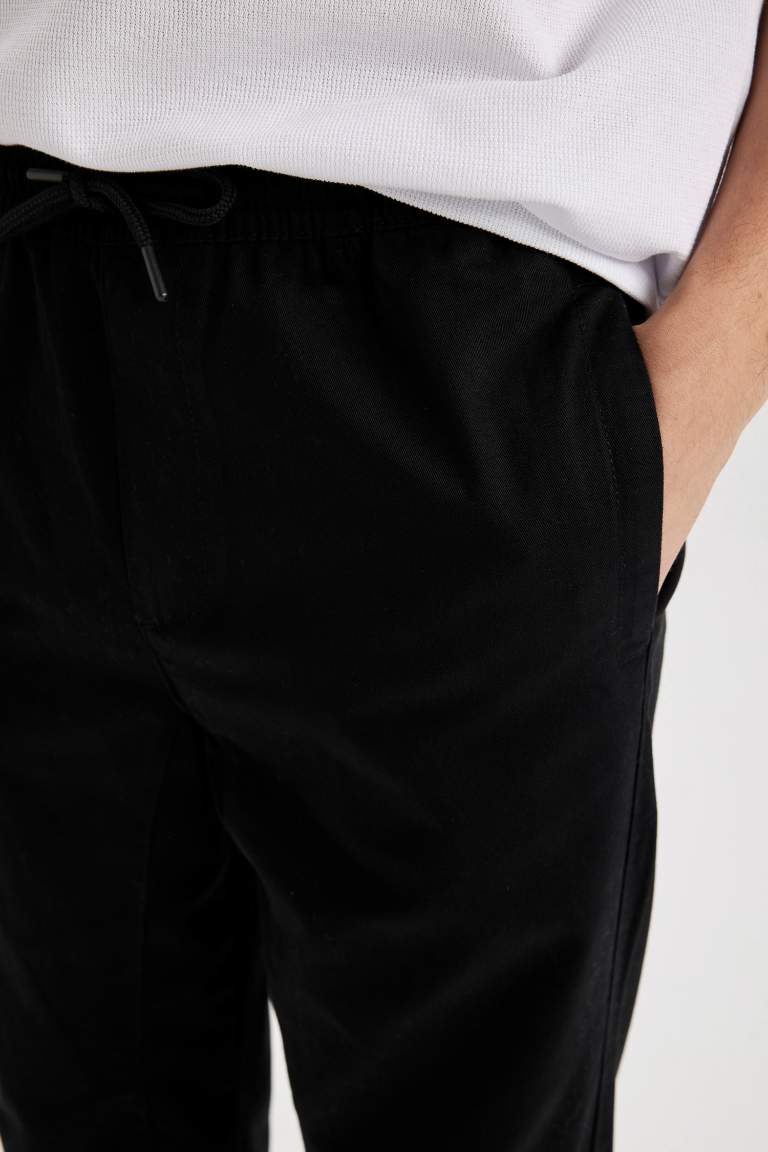 Regular Fit Elastic Band Gabardine Trousers