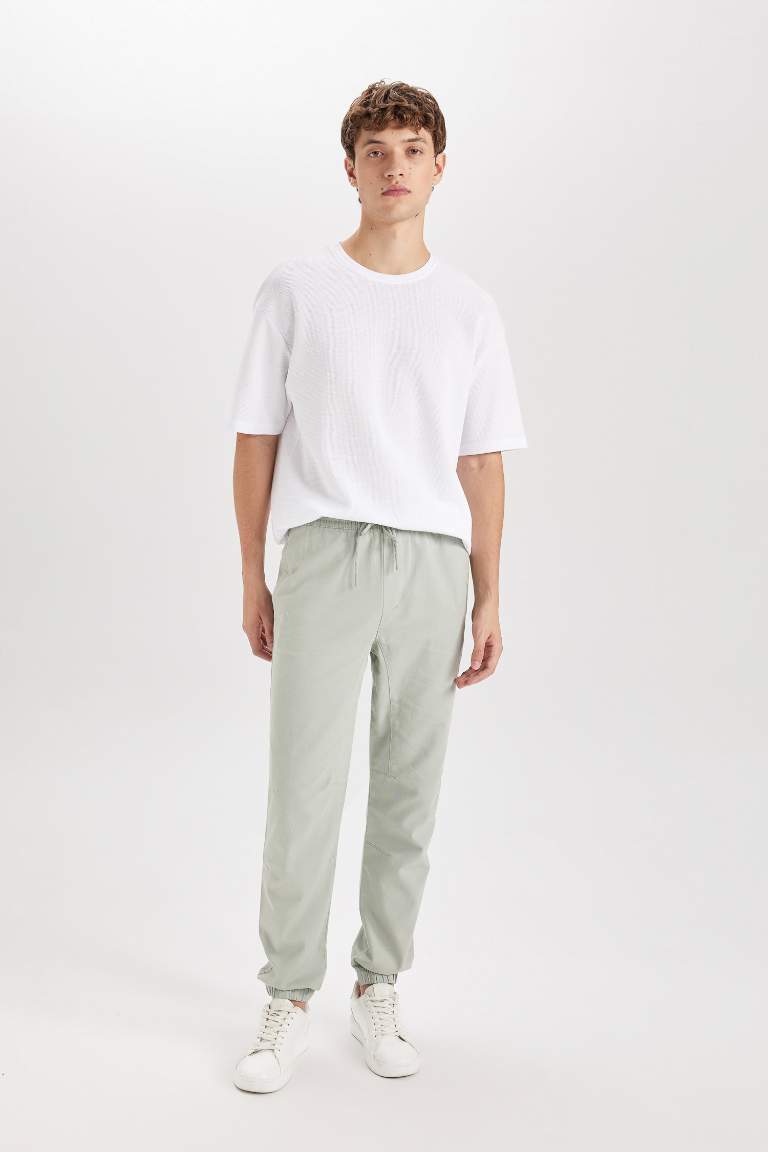 Regular Fit Elastic Band Gabardine Trousers