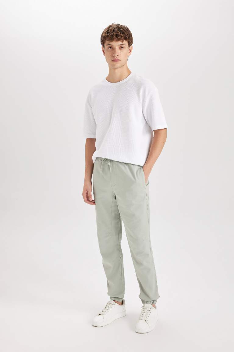 Regular Fit Elastic Band Gabardine Trousers