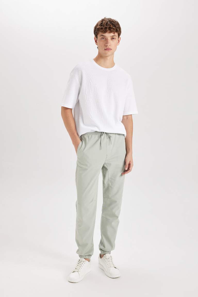 Regular Fit Elastic Band Gabardine Trousers