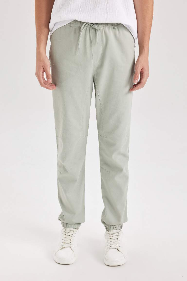 Regular Fit Elastic Band Gabardine Trousers