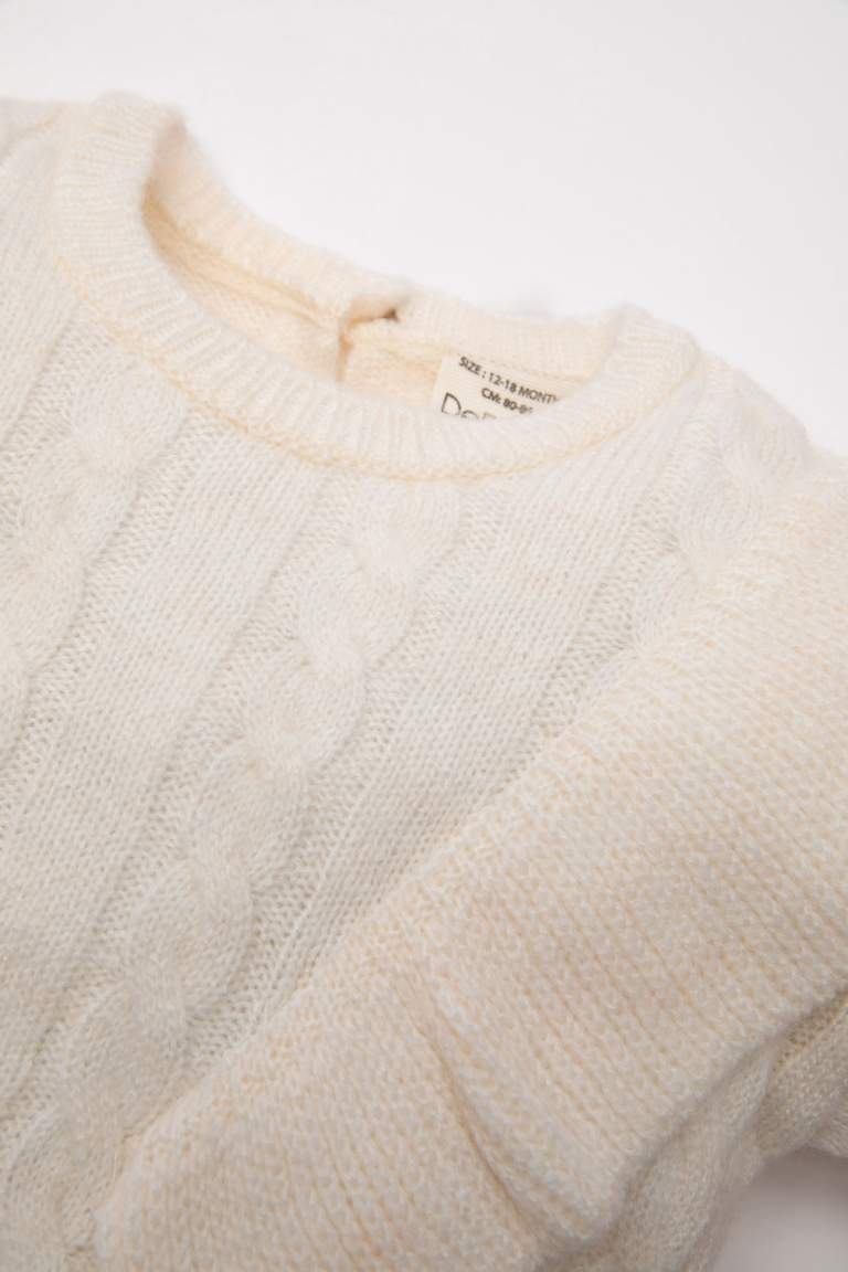 Baby Girl Regular Fit Crew Neck Shoulder Detailed Knitwear Pullover