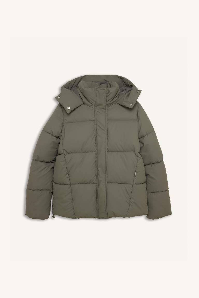 	Su İtici Puffer Şişme Mont Oversize Geniş Kalıp Kapüşonlu Fermuarlı Çıtçıtlı